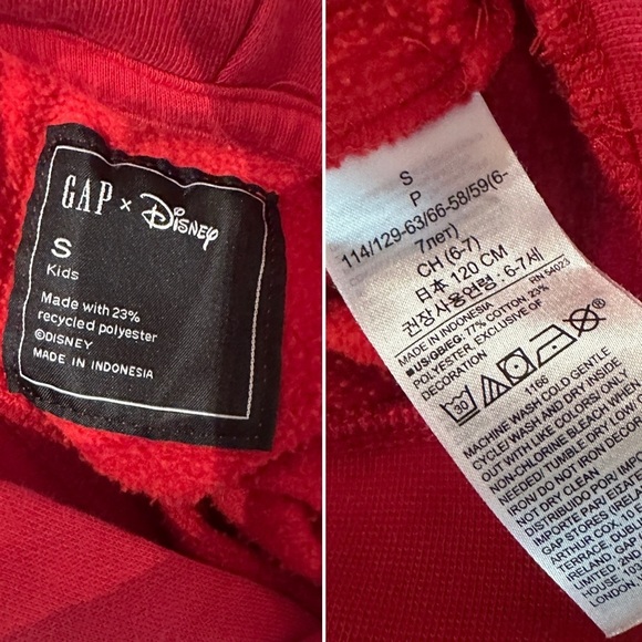Gap x Disney Red Mickey Mouse Graphic Hoodie Sweatshirt Kids Size Small - Picture 14 of 14